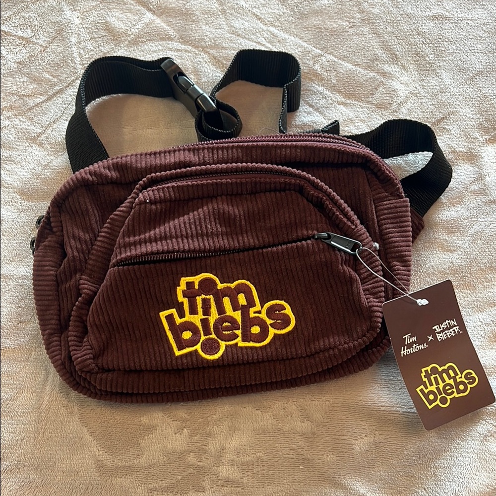 Brown Corduroy Belt Bag with Vintage Texture